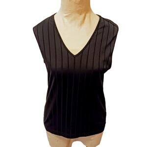 Kathy Ireland Top Sz M Black RIBBED Sleeveless Preppy Gorpcore College Golf Vntg